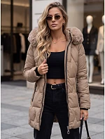 Dámska zimná prešívaná bunda s kapucňou, béžová, FashionStreet TY5735 Dámska zimná prešívaná bunda s kapucňou, béžová, FashionStreet TY5735