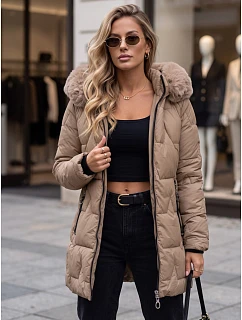 Dámska zimná prešívaná bunda s kapucňou, béžová, FashionStreet TY5735
