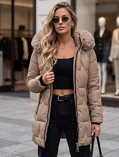 Dámska zimná prešívaná bunda s kapucňou, béžová, FashionStreet TY5735