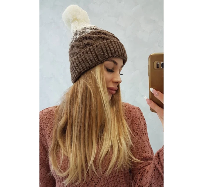 Fleecová čiapka Ilona K218 cappuccino+ecru