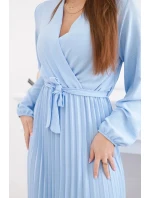 Šaty s viazaným skladaným lemom modré Šaty s viazaným skladaným lemom modré