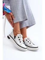 Lakierowane Sneakersy Damskie Skórzane D&A LR535 Białe