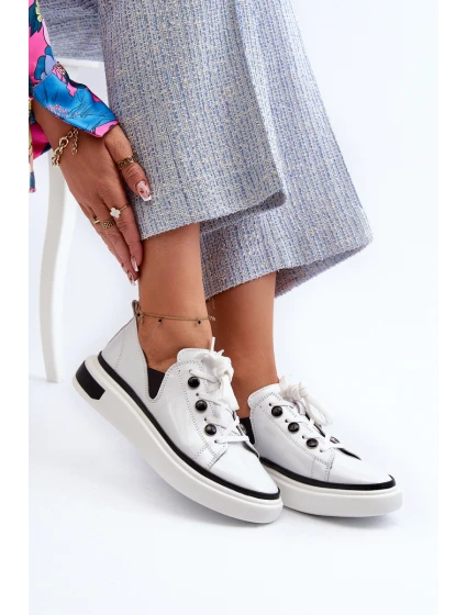 Lakierowane Sneakersy Damskie Skórzane D&A LR535 Białe