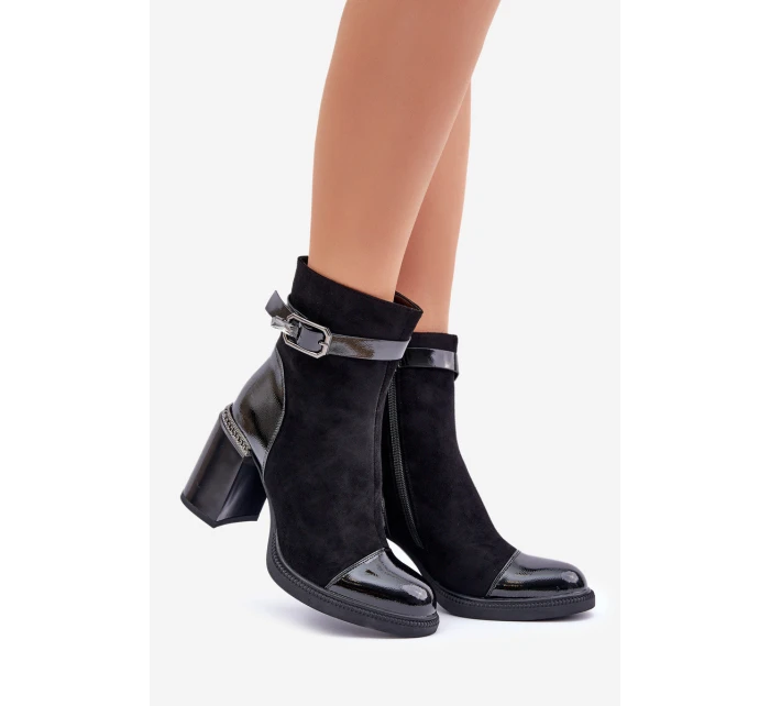 Botki Damskie Ocieplane Na Obcasie Słupku Z Ozdobną Klamrą D&A MR880-085 Czarne