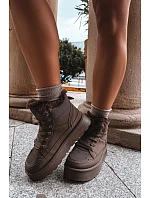 Dámské zimní boty s šněrováním s kožešinou Big Star model 22386305 tmavě hnědé - Big Star Shoes