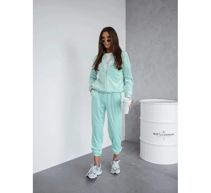 Dámska velúrová súprava s mikinou na zips mentolová (768)