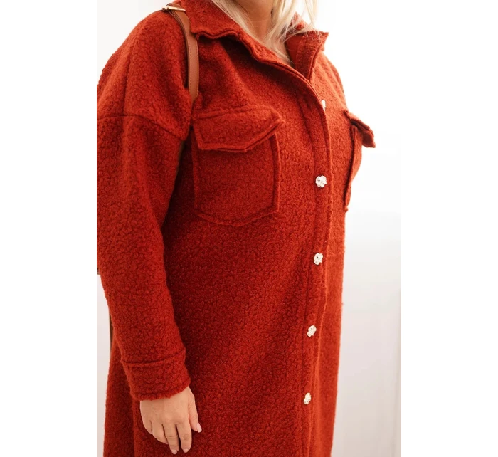 Dámske Plus veľkosť vlnený kabát s vreckami a golierom Rudy