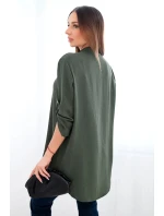 Blúzka s dlhším zadným dielom tmavej khaki farby
