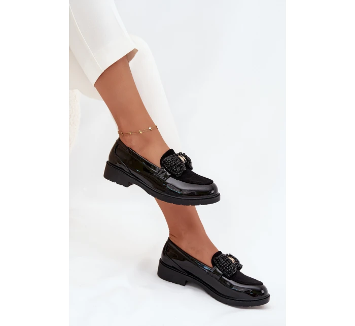Lakierowane Mokasyny Damskie Z Kokardką S.Barski HY51-319 Czarne
