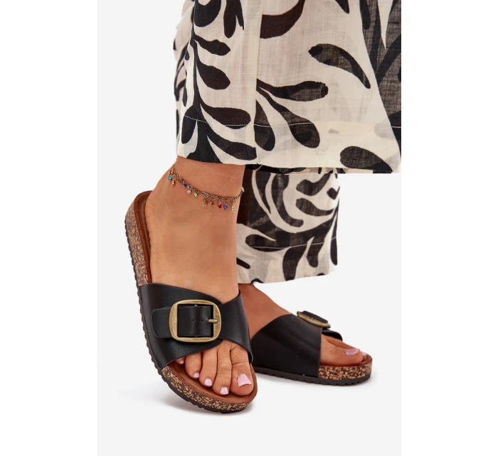 Dámské sandály na korkové platformě s přezkou černé model 21704221 - Boto