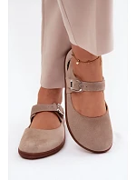 Kožené semišové baleríny Barefoot s páskem model 22125873 béžové - Zazoo