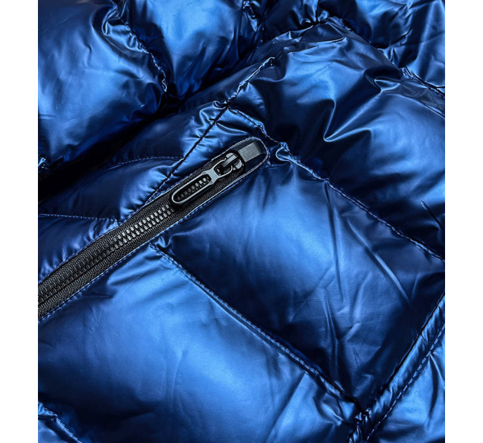 Tmavo modro/biela dámska prešívaná bunda s kapucňou (XW817X)