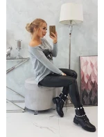 Blúzka s potlačou a dlhším chrbtom šedá