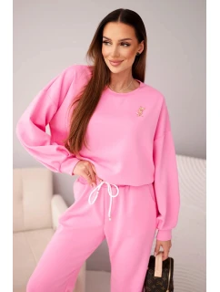 Dámská souprava máslová mikina s broží a kalhoty s model 21949310 nohavicí světle růžový - K-Fashion