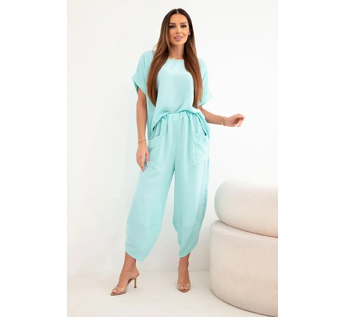 Komplet z viskózy halenka + kalhoty mátový Komplet z viskózy halenka + kalhoty mátový