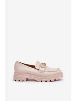 Mokasyny Damskie Ze Złotym Detalem Beżowe Trionna