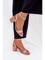 Sandały Damskie Na Słupku Z Cyrkoniami Vinceza 20268 Beżowe