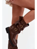 Vlněné dámské kozačky do  s pásky a přezkami hnědé model 21711786 - Boto