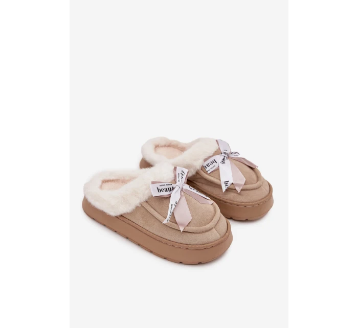 Kapcie Damskie Z Futerkiem I Kokardką Beżowe Fenella Kapcie Damskie Z Futerkiem I Kokardką Beżowe Fenella