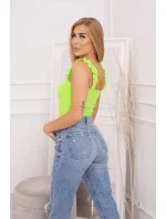 Halenka bez ramínek s volánky zelená neonová Halenka bez ramínek s volánky zelená neonová
