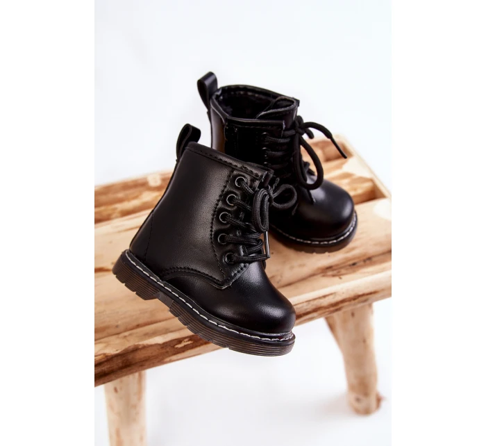 Dziecięce Botki Skórzane Z Suwakiem Czarne Omua Dziecięce Botki Skórzane Z Suwakiem Czarne Omua