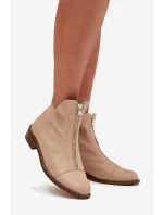 Skórzane Botki Na Suwak Zazoo 2785/079 Beżowe Skórzane Botki Na Suwak Zazoo 2785/079 Beżowe