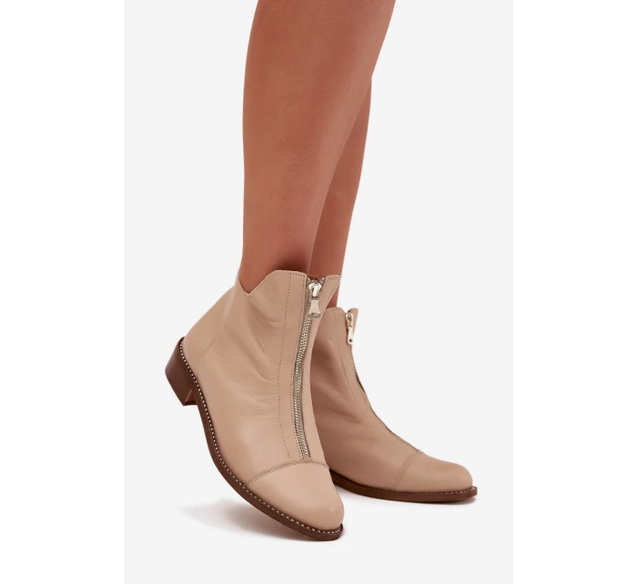 Skórzane Botki Na Suwak Zazoo 2785/079 Beżowe Skórzane Botki Na Suwak Zazoo 2785/079 Beżowe