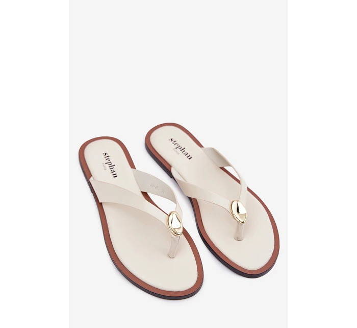 Dámské ploché žabky se zlatým detailem Světle béžové model 22102935 - EVENTO Dámské ploché žabky se zlatým detailem Světle béžové model 22102935 - EVENTO