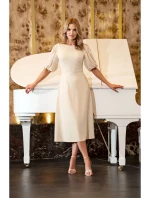 S400 Šaty s puzdrovými rukávmi - krémové