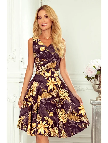 Dámske rozšírené šaty 114-13 čierno-žlté - Numoco