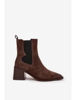 Kožené semišové dámské boty na podpatku s  hnědé model 21712844 - Artiker