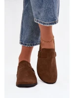 Dámske papuče a topánky na platforme s prackou - hnedé Selio