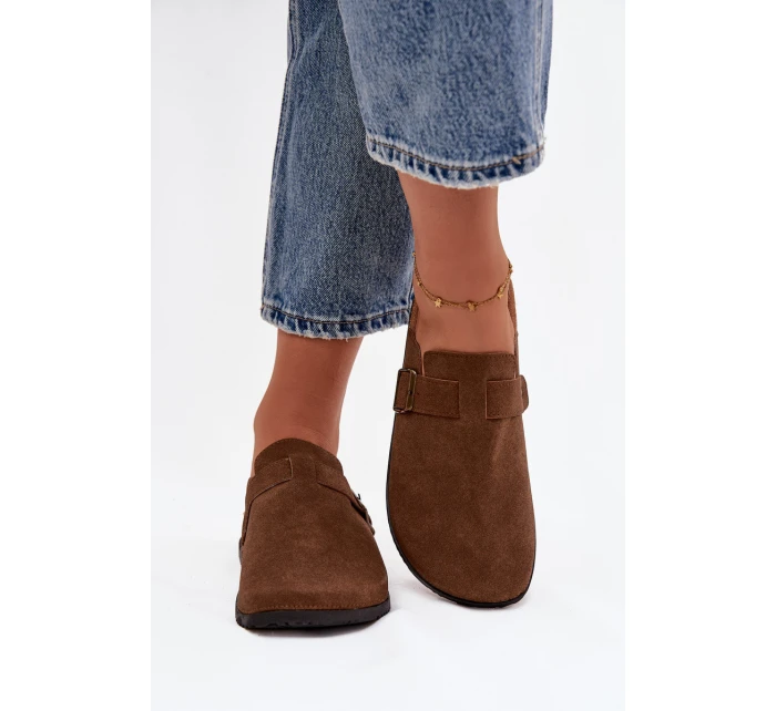 Dámske papuče a topánky na platforme s prackou - hnedé Selio