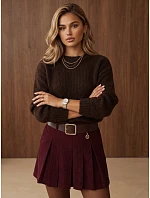 Dámský volný svetr s kulatým výstřihem, čokoládová barva, FashionStreet MY2587 Dámský volný svetr s kulatým výstřihem, čokoládová barva, FashionStreet MY2587