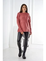 Svetr model 18970331 přes hlavu s módní vazbou tmavě růžová - K-Fashion