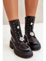 Botki Workery Damskie Eko Skórzane Z Przypinkami Czarne Kristines Botki Workery Damskie Eko Skórzane Z Przypinkami Czarne Kristines