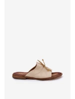 Zazoo 2659 Skórzane Klapki Damskie Beżowe