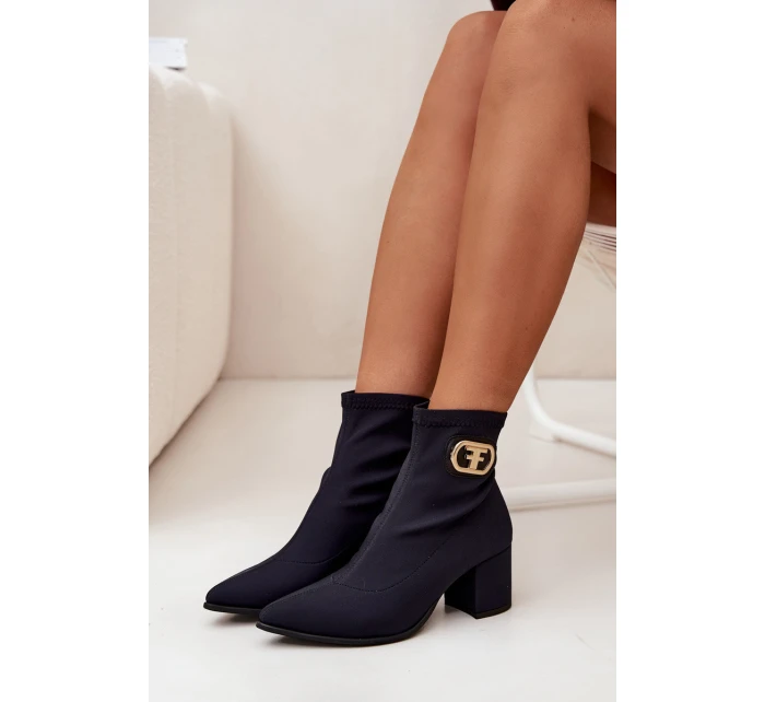 Dámské Botky Na Podpatku Se Zlatým Detalem model 21703508 Černé - Zazoo