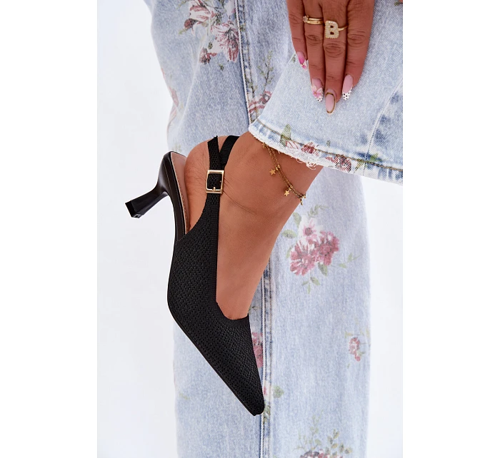 Materiálové sandály na podpatku černé model 22122572 - Boto