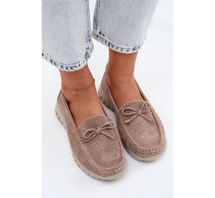 Dámské Mokasíny Z model 22107532 Semiše S Mašlí Béžové - VINCEZA
