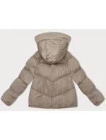 Béžová voľná dámska bunda s kapucňou (8118)