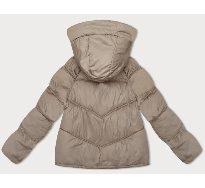 Béžová voľná dámska bunda s kapucňou (8118)