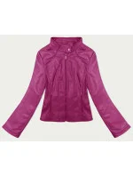 Tmavo ružová dámska krátka bunda so stojatým golierom J Style (11Z8127)