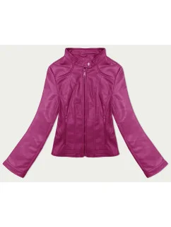 Tmavo ružová dámska krátka bunda so stojatým golierom J Style (11Z8127)