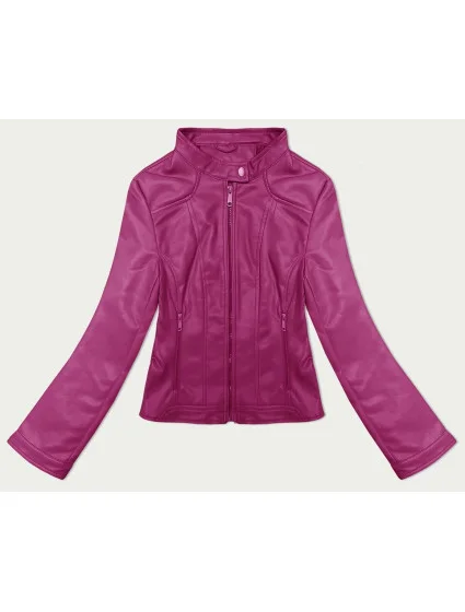 Tmavo ružová dámska krátka bunda so stojatým golierom J Style (11Z8127)