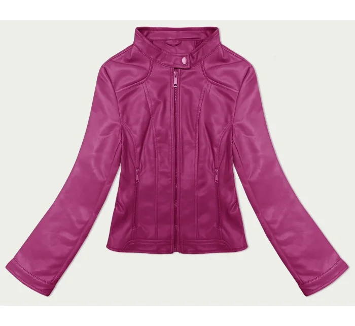 Tmavo ružová dámska krátka bunda so stojatým golierom J Style (11Z8127)