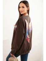 Dámská oversize mikina z bavlny s barevnými model 21421754 na zádech hnědá - K-Fashion
