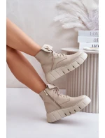 Zazoo 60511 Skórzane Botki Damskie Na Platformie Ocieplane Beżowe Zazoo 60511 Skórzane Botki Damskie Na Platformie Ocieplane Beżowe