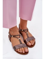 Dámské Plné Sandály S Pásky model 21698234 Grafitové - S.Barski Dámské Plné Sandály S Pásky model 21698234 Grafitové - S.Barski