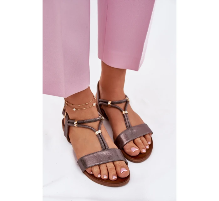 Dámské Plné Sandály S Pásky model 21698234 Grafitové - S.Barski Dámské Plné Sandály S Pásky model 21698234 Grafitové - S.Barski